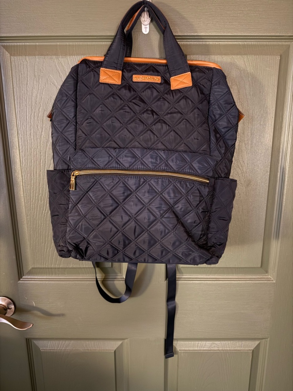 Joan & David Quilted Black Tote with Brown Trim